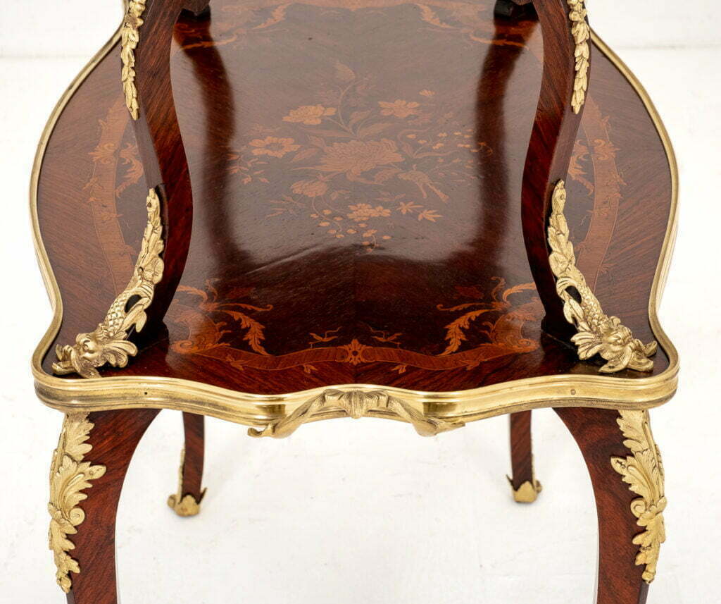 Pretty French Walnut and Marquetry Etagere