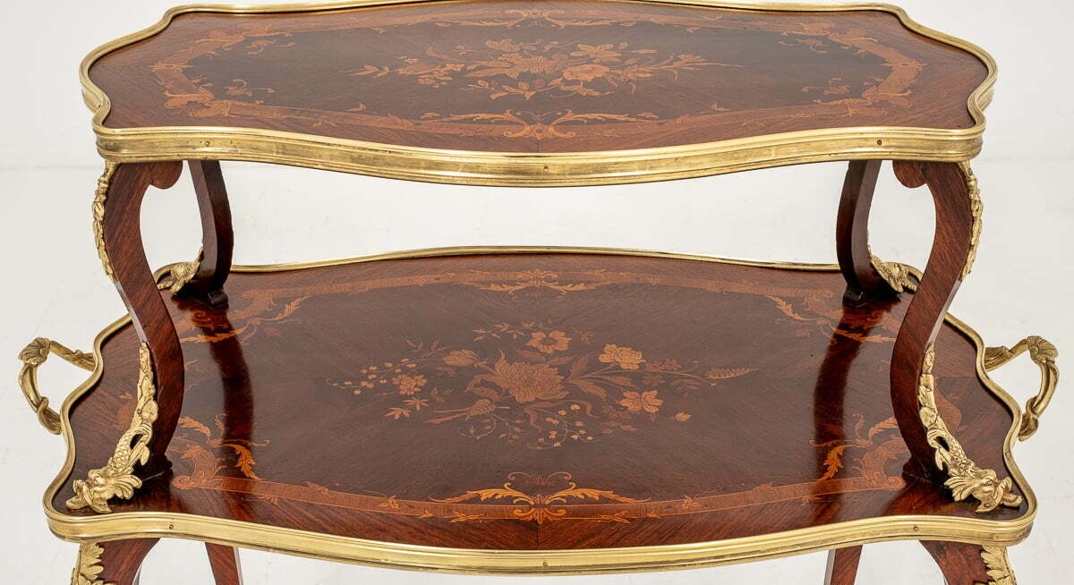 Pretty French Walnut and Marquetry Etagere