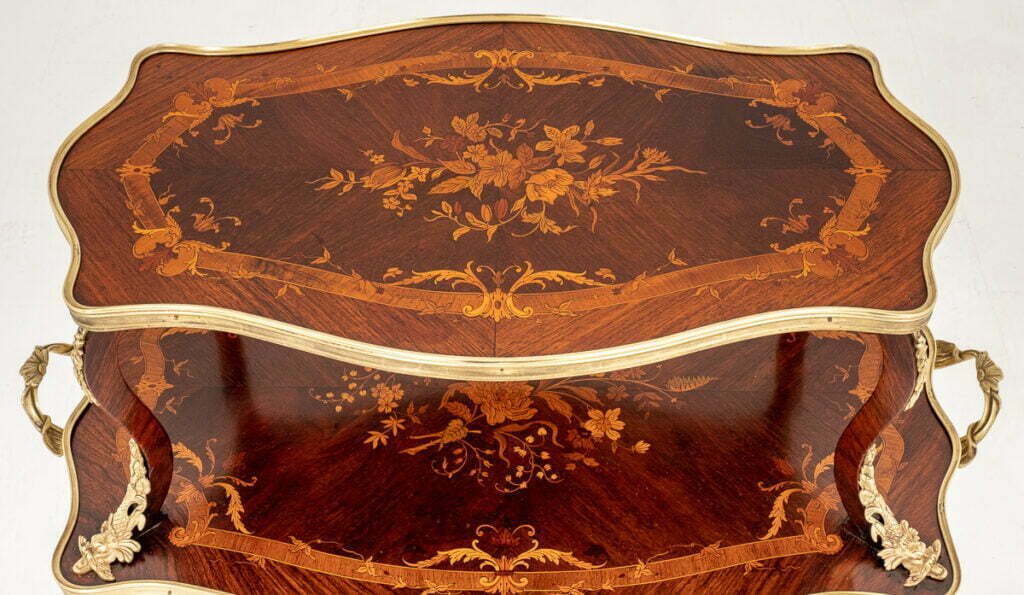 Pretty French Walnut and Marquetry Etagere