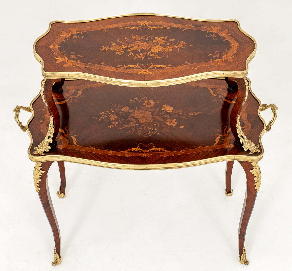 Pretty French Walnut and Marquetry Etagere