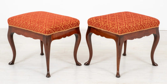 Pair of Mahogany Queen Anne Style Stools