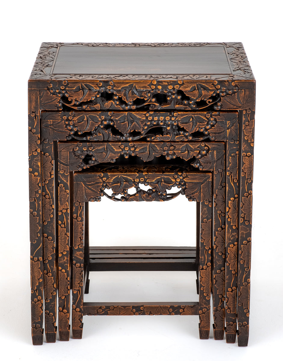 Decorative Nest of 4 Hardwood Chinese Tables