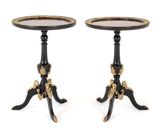 Unusual Pair of French Ebony and Gilt Wine Tables