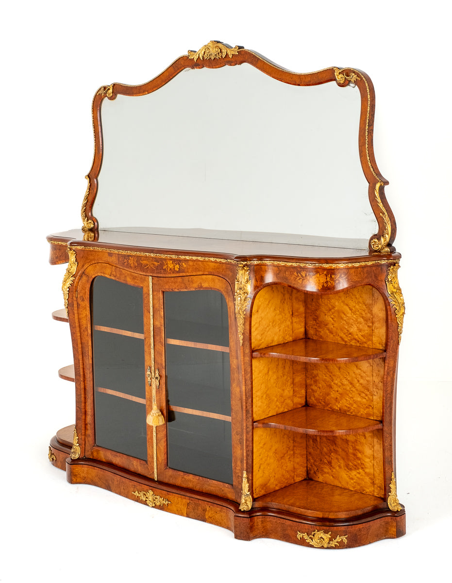 Wonderful Victorian Burr Walnut Mirrored Back Credenza