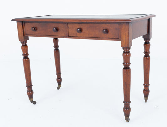 Victorian Mahogany 2 Drawer Writing Table Brass Castors