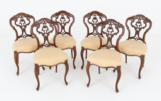 Pretty Set of 6 Walnut Victorian Cabriole Leg Chairs