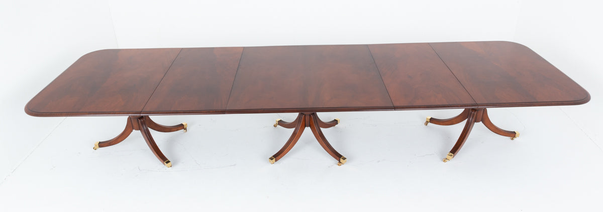 Mahogany Regency Style 14-16 Seat 3 Pedestal Dining Table
