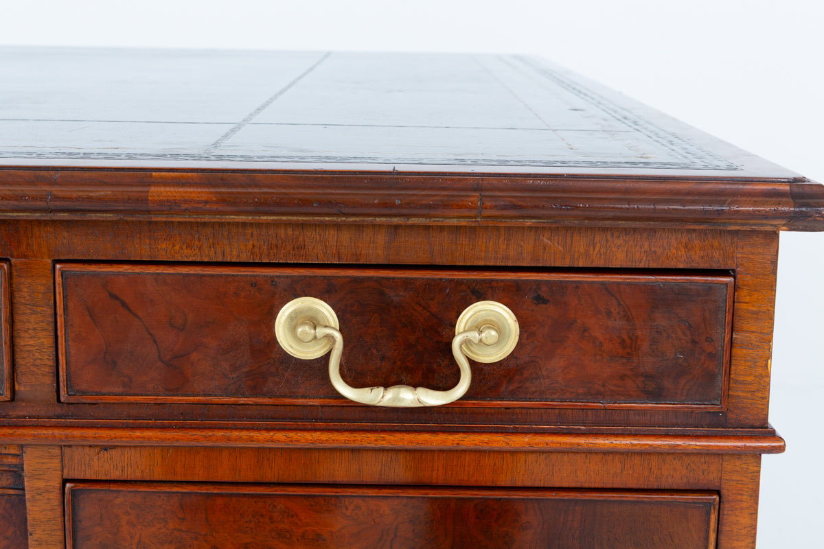 Impressive Georgian Style Burr Walnut 18 Drawer Partners Desk