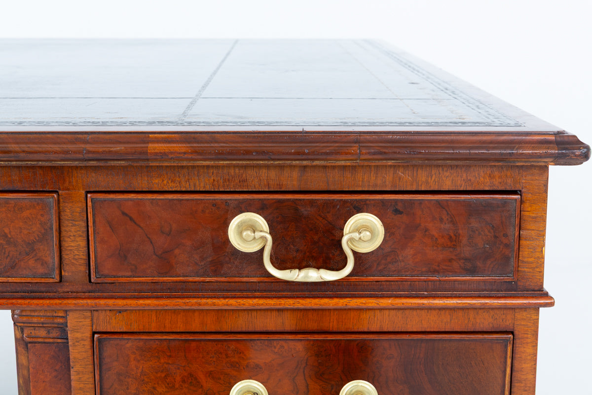 Impressive Georgian Style Burr Walnut 18 Drawer Partners Desk