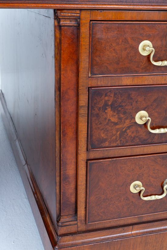 Impressive Georgian Style Burr Walnut 18 Drawer Partners Desk