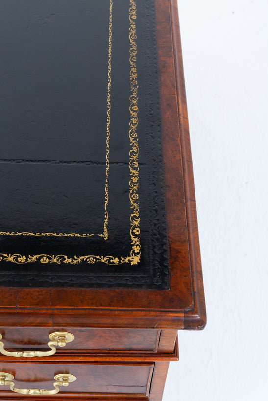 Impressive Georgian Style Burr Walnut 18 Drawer Partners Desk