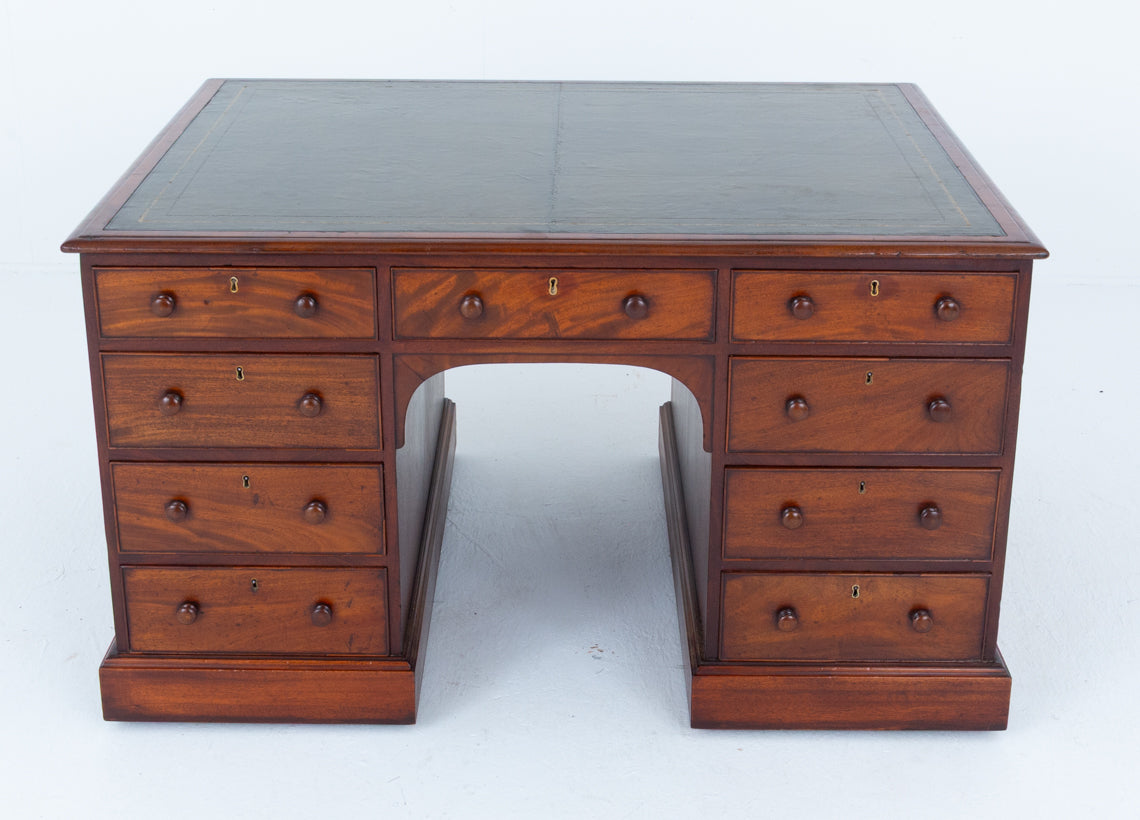 Victorian Mahogany 18 Drawer Partners Desk