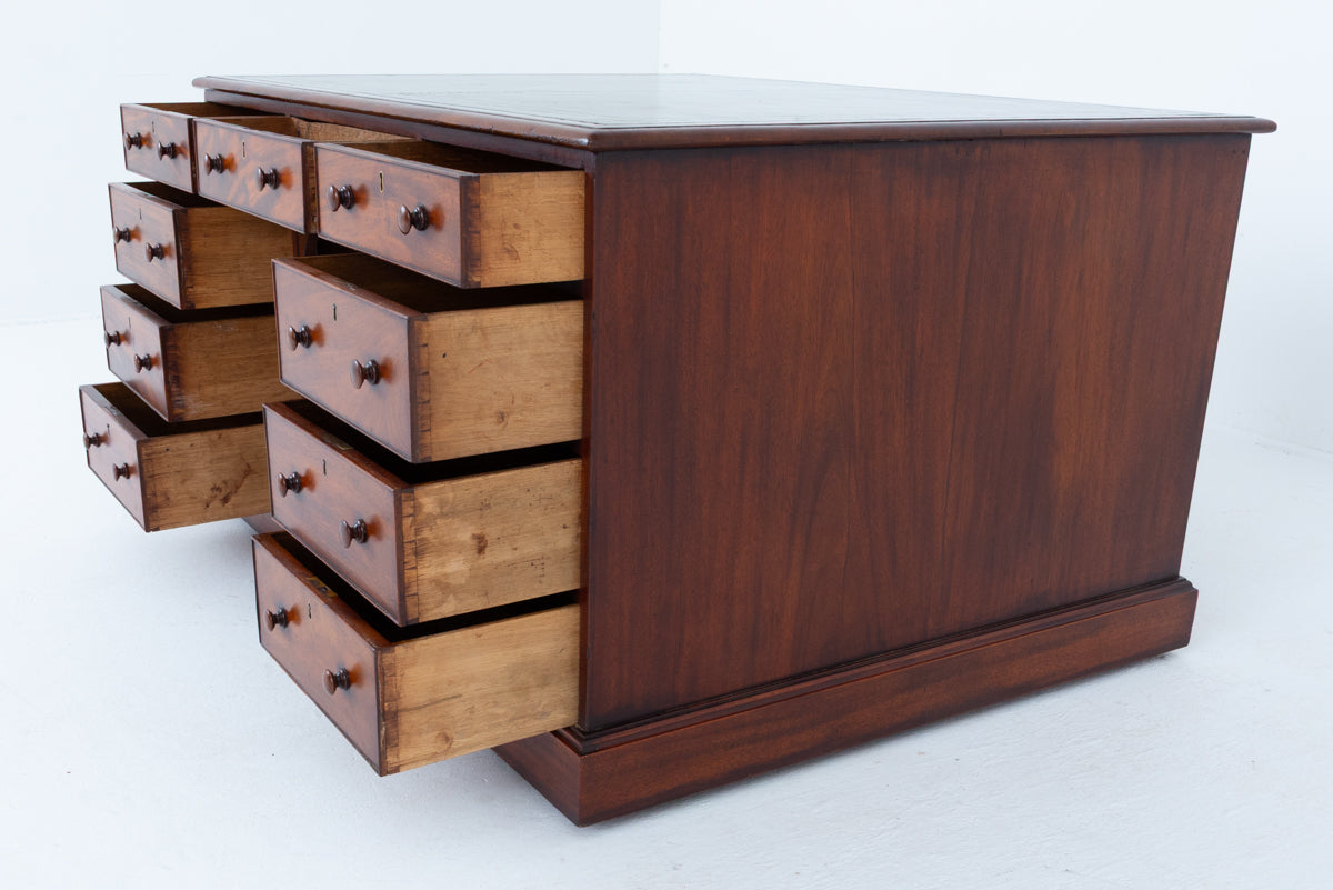 Victorian Mahogany 18 Drawer Partners Desk