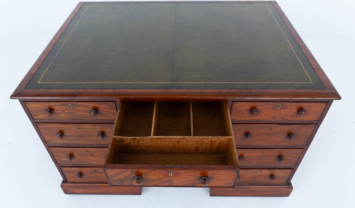 Victorian Mahogany 18 Drawer Partners Desk