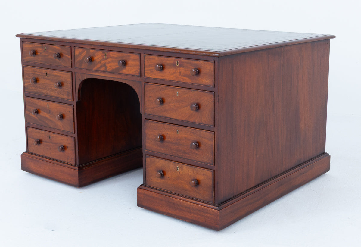Victorian Mahogany 18 Drawer Partners Desk