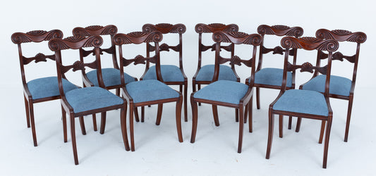 Set of 10 Regency Style Mahogany Dining Chairs