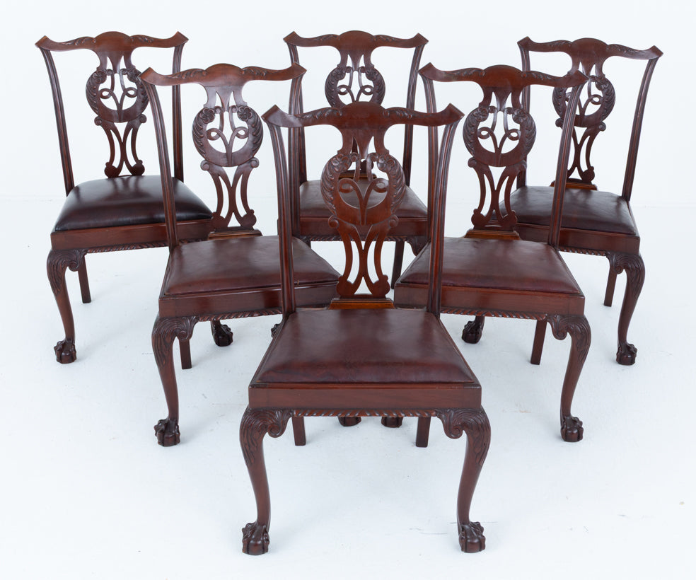 Set of 6 Mahogany Chippendale Style Irish Dining Chairs