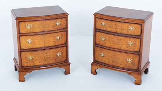 Pair of Burr Walnut Bow Bedside Chests