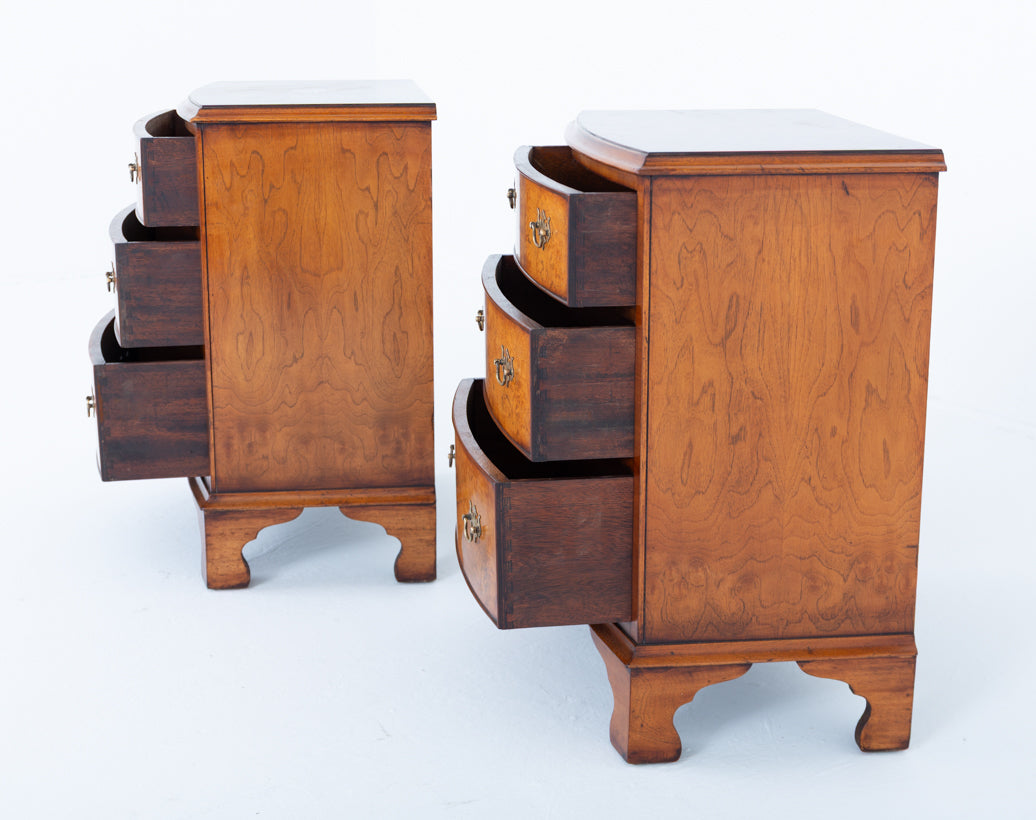 Pair of Burr Walnut Bow Bedside Chests