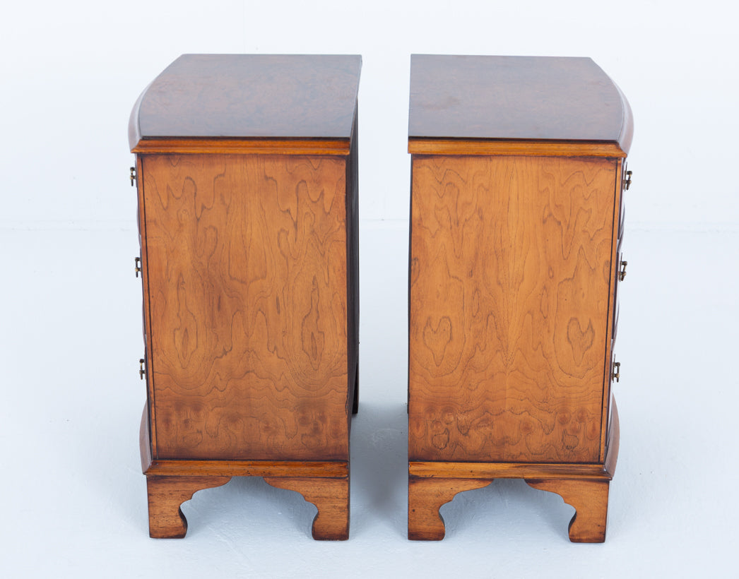 Pair of Burr Walnut Bow Bedside Chests