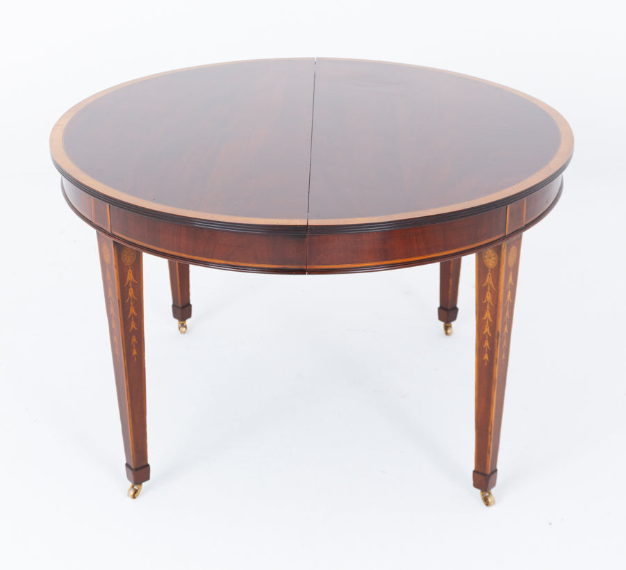 Sheraton Revival Mahogany Inlaid Extending Dining Table