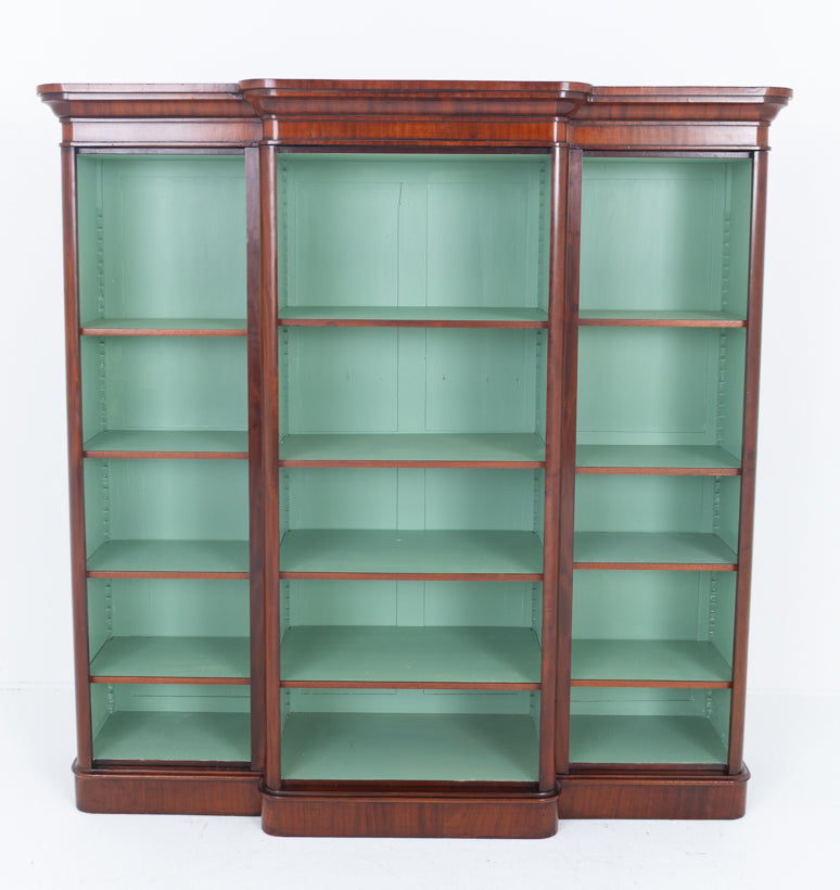 Large Victorian Mahogany Breakfront Open Bookcase