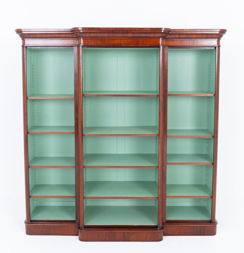 Large Victorian Mahogany Breakfront Open Bookcase