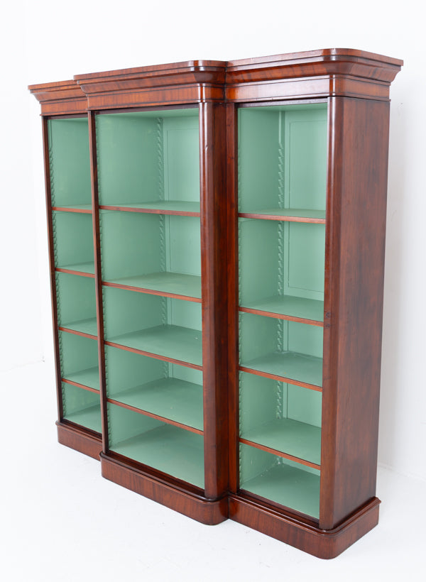 Large Victorian Mahogany Breakfront Open Bookcase