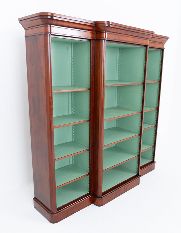 Large Victorian Mahogany Breakfront Open Bookcase