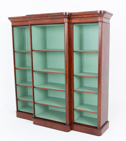 Large Victorian Mahogany Breakfront Open Bookcase