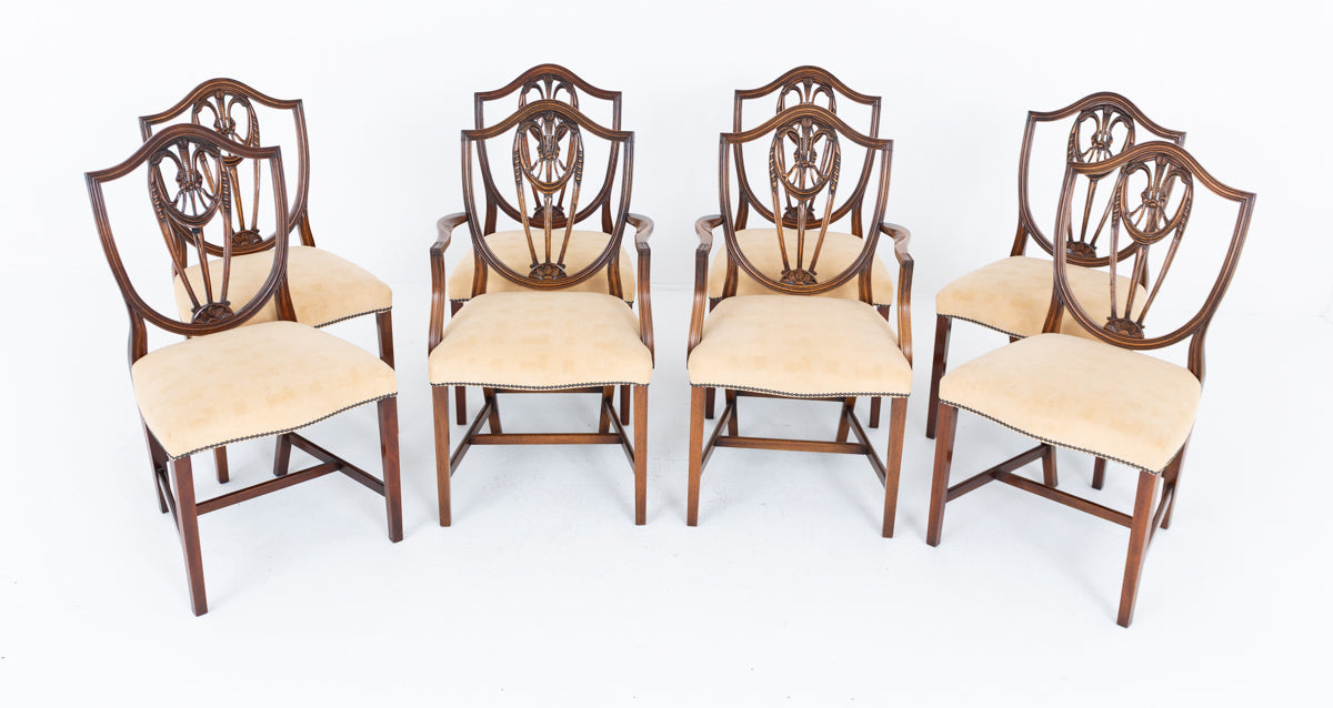 Set of 8 (6+2) Mahogany Hepplewhite Style Dining Chairs