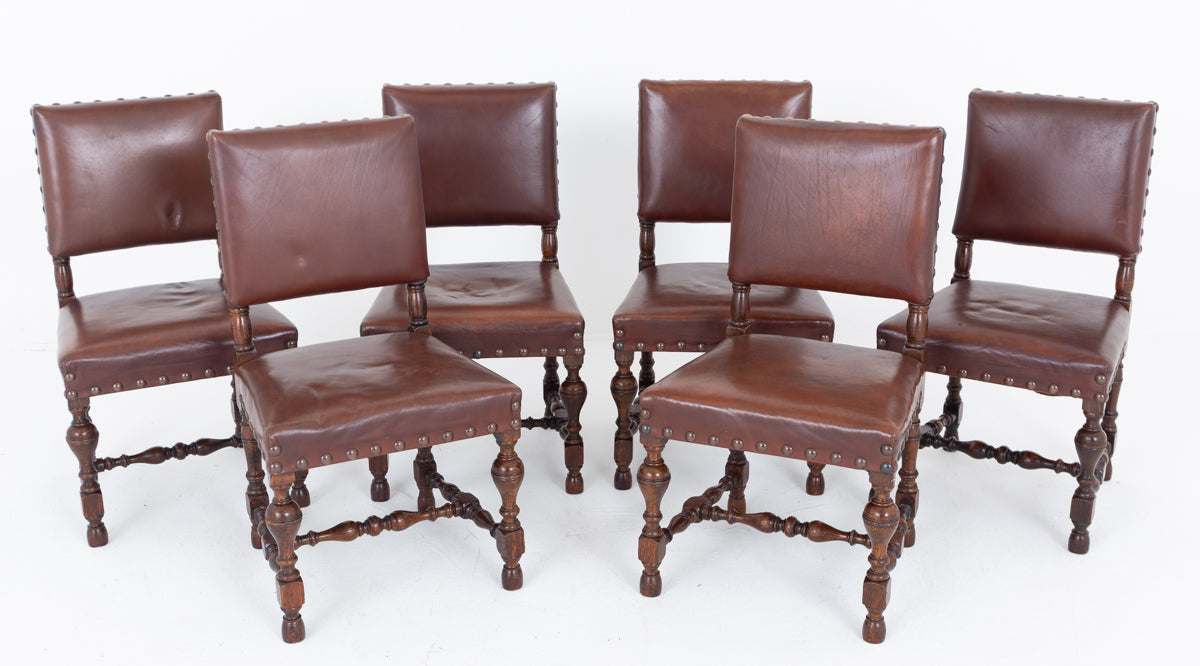 Set of 6 Tudor Revival Oak Dining Chairs