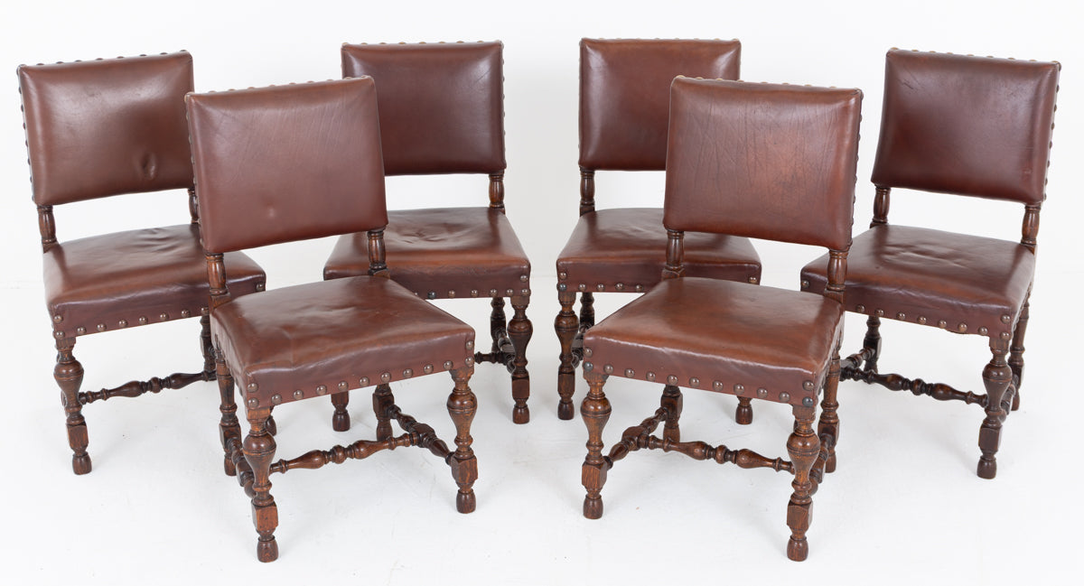 Set of 6 Tudor Revival Oak Dining Chairs