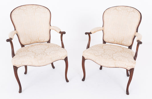 Pair of Mahogany Hepplewhite Style Open Arm Chairs