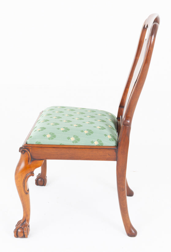 Set of 8 ( 6 + 2 ) Burr Walnut Queen Anne Style Dining Chairs.