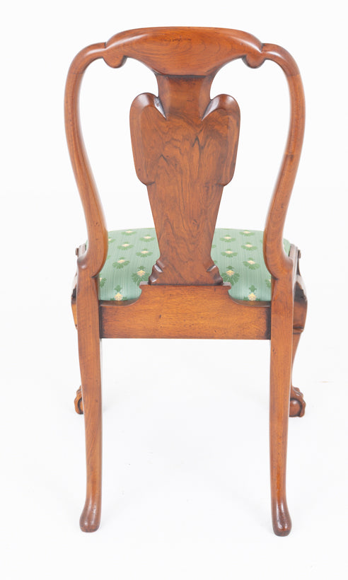 Set of 8 ( 6 + 2 ) Burr Walnut Queen Anne Style Dining Chairs.