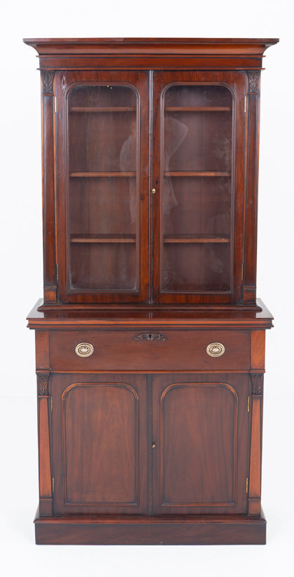 Victorian Mahogany Glazed Secretaire Bookcase