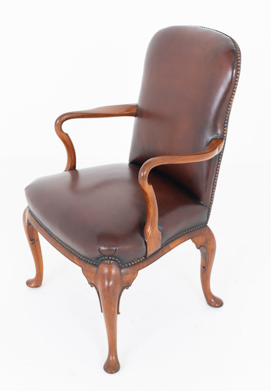 Georgian Style Walnut and Leather Desk Chair