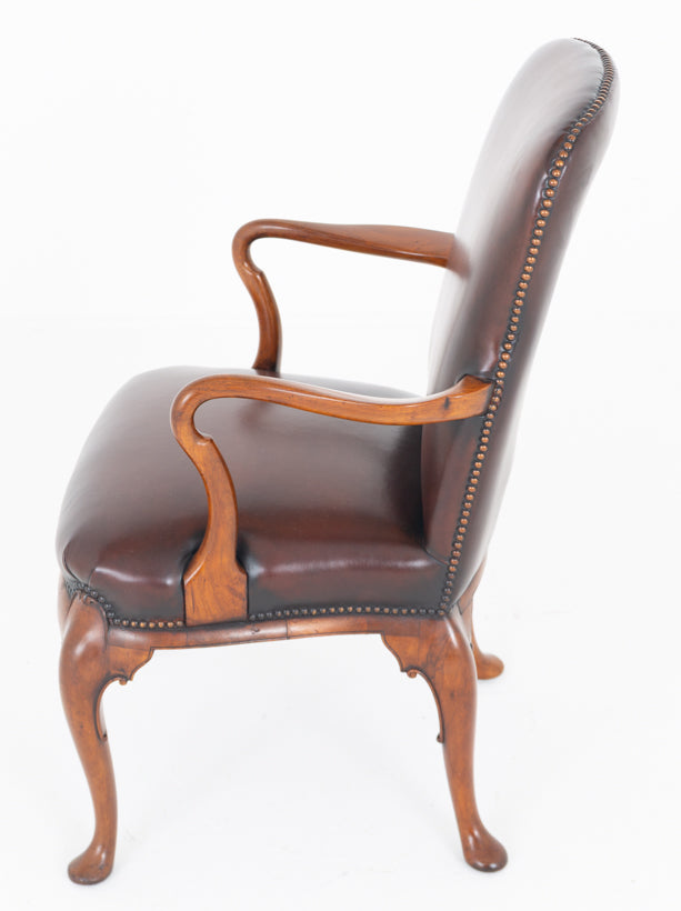 Georgian Style Walnut and Leather Desk Chair
