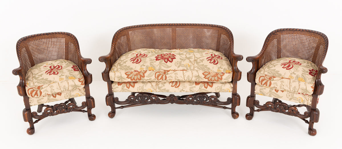 Impressive Carolean Style Mahogany Bergere Suite