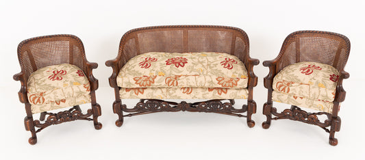 Impressive Carolean Style Mahogany Bergere Suite