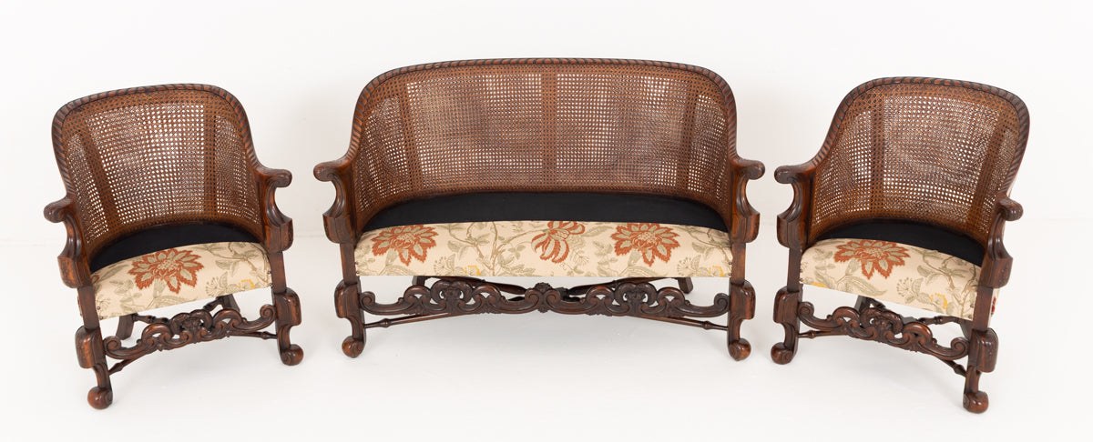 Impressive Carolean Style Mahogany Bergere Suite