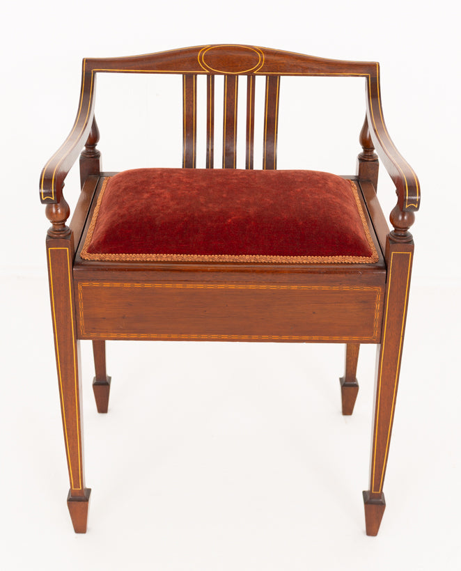 Sheraton Revival Mahogany Piano Stool
