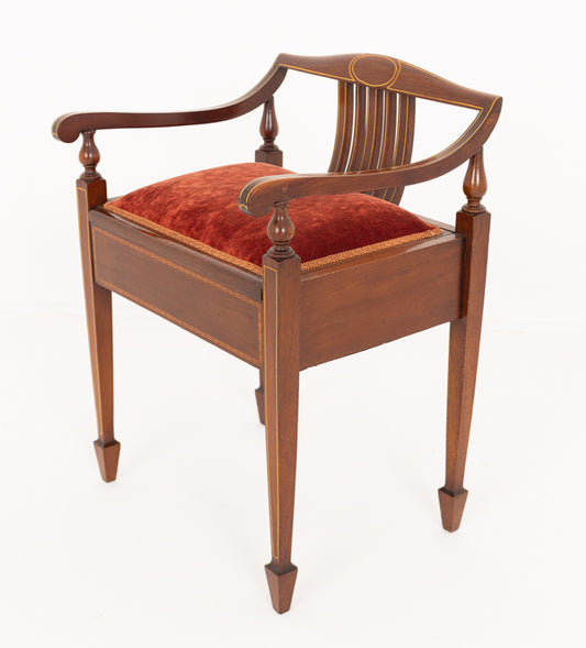 Sheraton Revival Mahogany Piano Stool