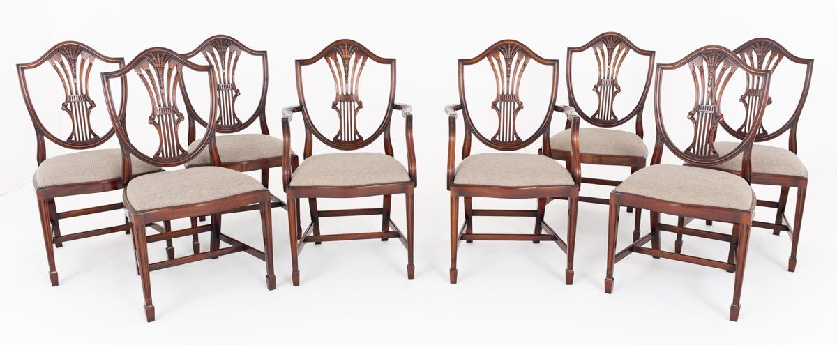 Set of 8 (6 + 2) Mahogany Shield Back Dining Chairs