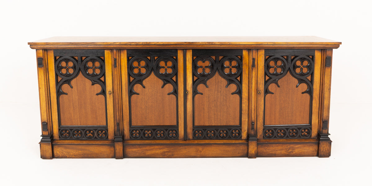 Superb Oak Side Cabinet with Gothic Elements