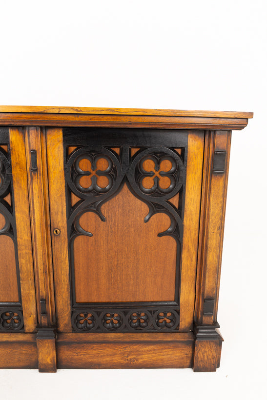 Superb Oak Side Cabinet with Gothic Elements