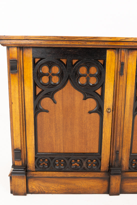 Superb Oak Side Cabinet with Gothic Elements