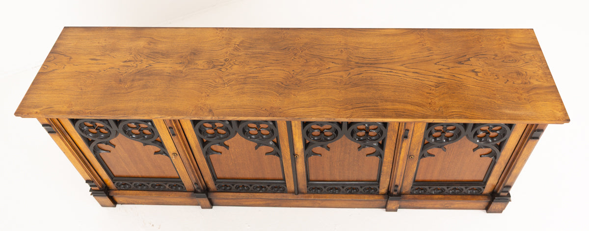 Superb Oak Side Cabinet with Gothic Elements