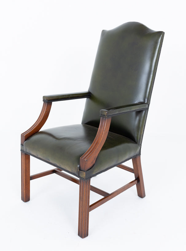 Pair of Georgian Revival Leather Gainsborough Chairs